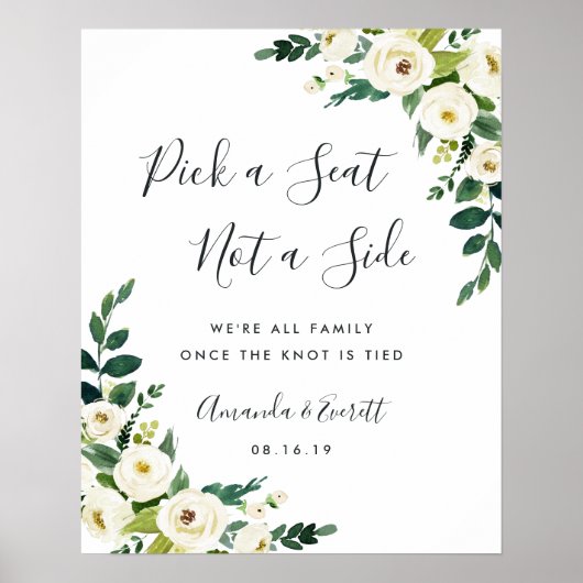 Alabaster Floral Wedding Ceremony Seating Poster (Voorkant)