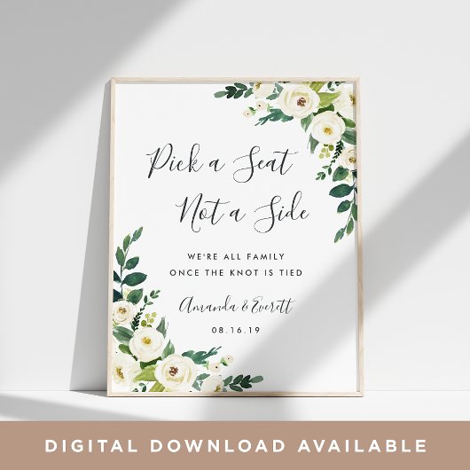 Alabaster Floral Wedding Ceremony Seating Poster