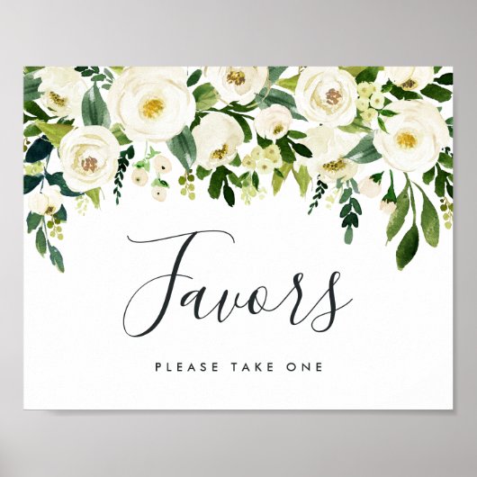 Alabaster Floral Wedding Favor Sign Poster (Voorkant)