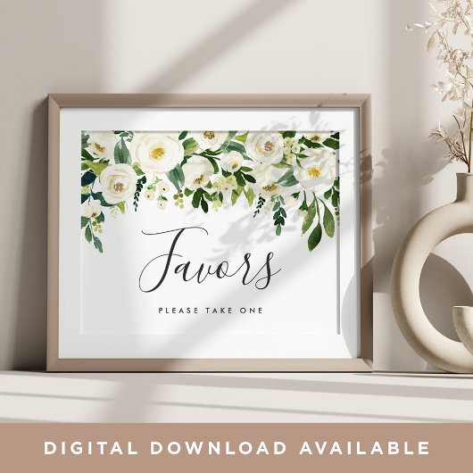 Alabaster Floral Wedding Favor Sign Poster