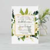 Alabaster Floral Wedding Gold Folie Uitnodiging (Staand Voorkant)