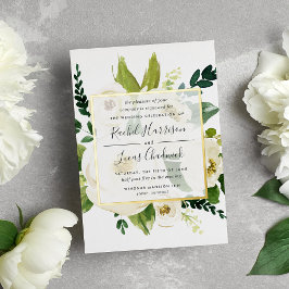 Alabaster Floral Wedding Gold Folie Uitnodiging