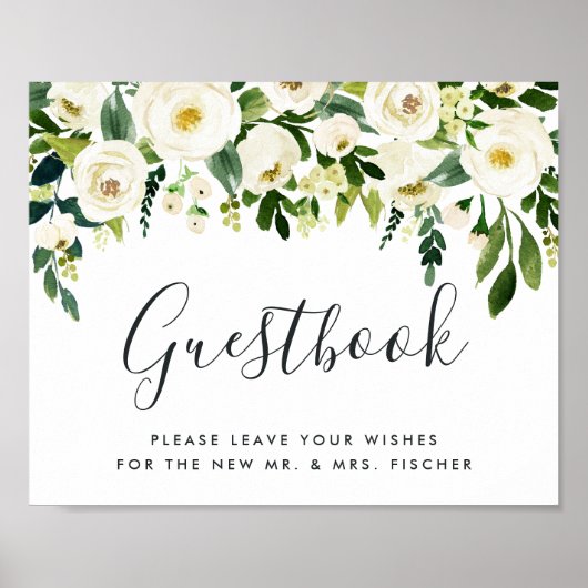 Alabaster Floral Wedding Guestbook Poster (Voorkant)