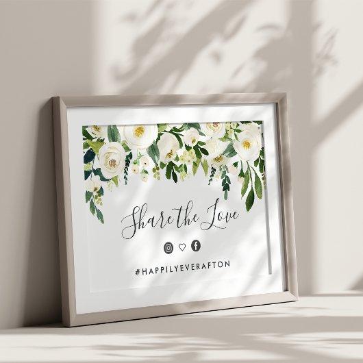Alabaster Floral Wedding Hashtag Poster