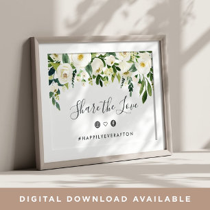 Alabaster Floral Wedding Hashtag Poster
