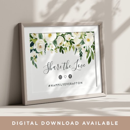 Alabaster Floral Wedding Hashtag Poster
