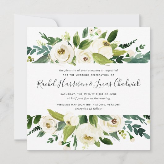 Alabaster Floral Wedding Invitation | Vierkant Kaart (Voorkant)