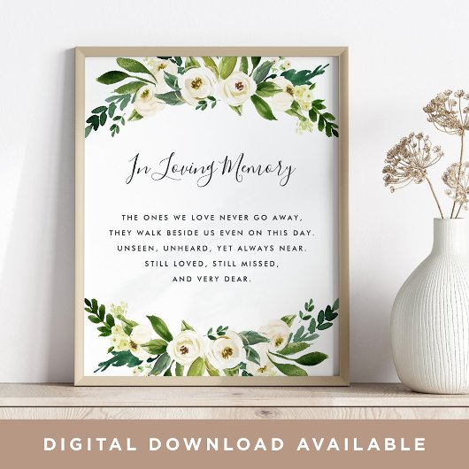 Alabaster Floral Wedding Memorial Sign Poster