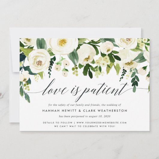 Alabaster Floral Wedding Uitstel Aankondiging (Voorkant)