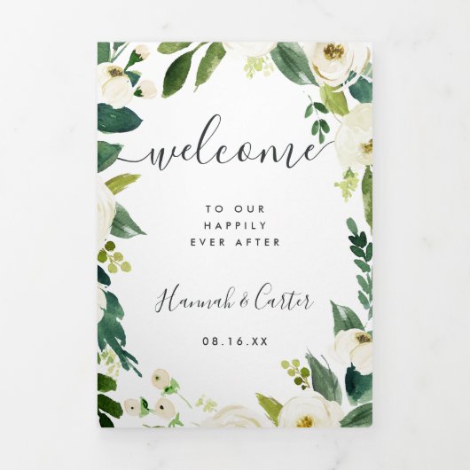 Alabaster Floral Wedding Welcome Letter Itinerary Drieluik Programma (Cover)