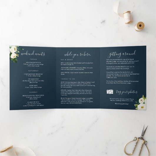 Alabaster Floral Wedding Welcome Letter Itinerary Drieluik Programma (Binnen)