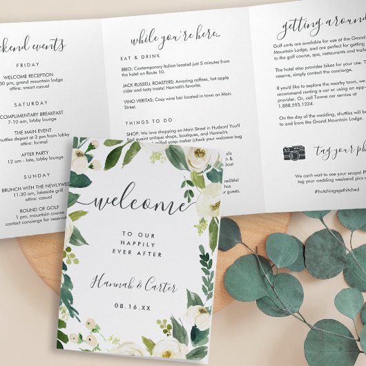 Alabaster Floral Wedding Welcome Letter Itinerary Drieluik Programma