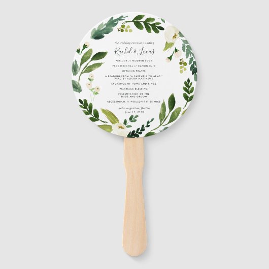 Alabaster Floral Wreath Trouwprogramma Handwaaier (Voorkant)