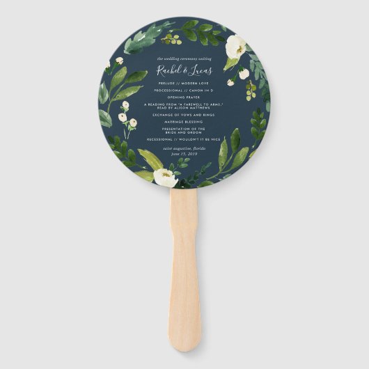 Alabaster Floral Wreath Trouwprogramma Handwaaier (Voorkant)