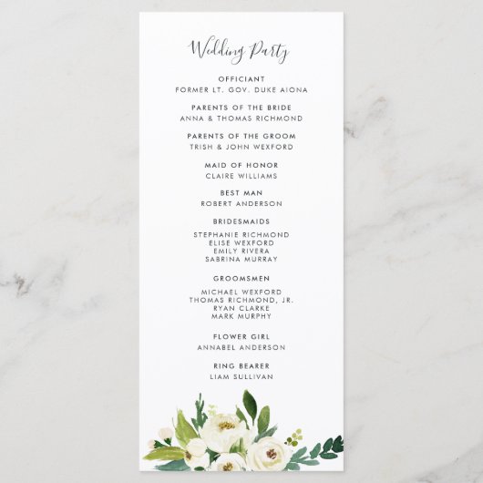 Alabaster Floral Wreath Wedding Ceremony Programme Programmakaart (Achterkant)