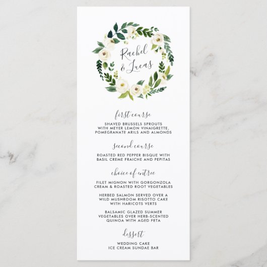 Alabaster Floral Wreath Wedding Menu Kaart (Voorkant)