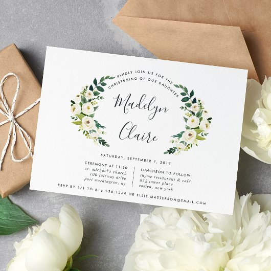 Alabaster Laurel Christening of Baptism Invitation Kaart