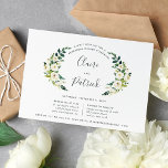 Alabaster Laurel Rehearsal Dinner Invitation Kaart<br><div class="desc">De filmpleidooi voor de waterverf van de film bevat uw namen in elegant handgeschreven script, dat is omgeven door de lozingen van witte pony's en rozen met een uitgelijnde botanische loof en groen. Pas uw repetitieve diner aan met de details hieronder, inclusief ruimte voor zowel de plechtigheid als de feestdag...</div>