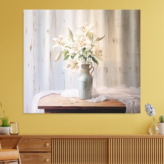 Alabaster Lelies Elegante Bloemen - Digitale Paste Canvas Afdruk (Insitu (Woonkamer))