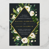 Alabaster | Lijst van groene en witte Floral Folie Uitnodiging (Voorkant)