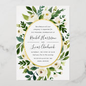 Alabaster | Lijst van groene en witte Floral Folie Uitnodiging (Voorkant)