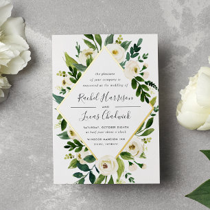 Alabaster Lijst van groene en witte Floral Folie Uitnodiging