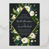 Alabaster | Lijst van groene en witte Floral Folie Uitnodiging (Voorkant)