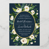 Alabaster | Lijst van groene en witte Floral Folie Uitnodiging (Voorkant)
