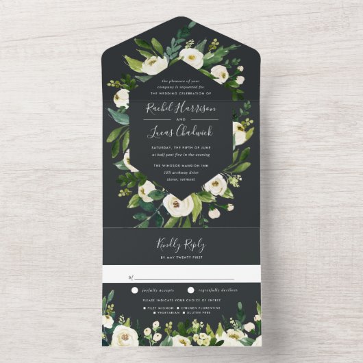 Alabaster | Lijst van witte Floral All In One Uitnodiging (Binnen)