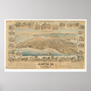 Alameda, CA. Panoramische kaart (0540A) Poster