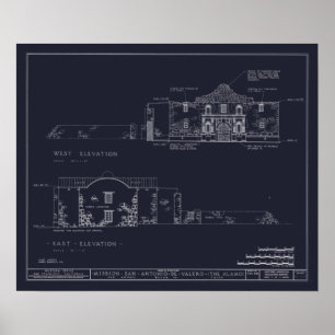  Alamo Architecture Blueprints Poster