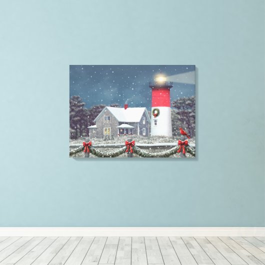 Alan Giana "Nauset Light Christmas" Canvas Print (Insitu (Houten vloer))