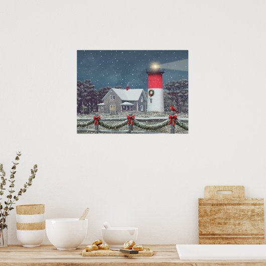 Alan Giana "Nauset Light Kerstmis"-Poster Poster (Keuken)