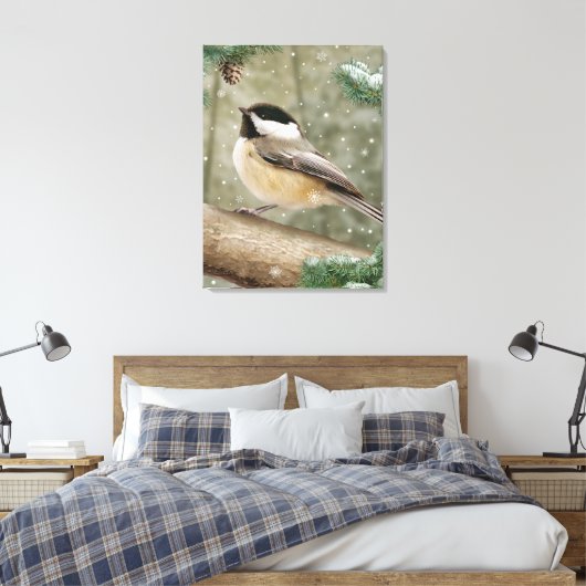 Alan Giana "Winter Chickade" Canvas Print (Insitu (Slaapkamer))