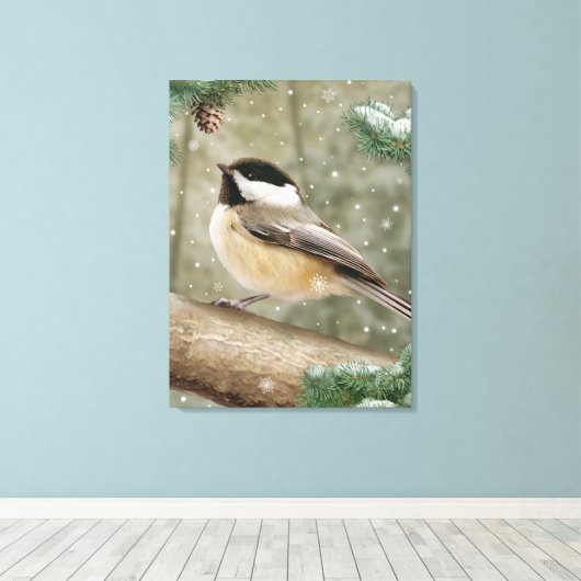 Alan Giana "Winter Chickade" Canvas Print (Insitu (Houten vloer))