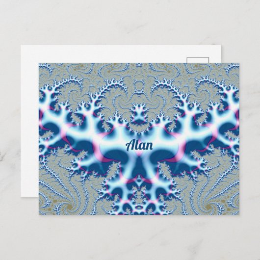 ALAN ~ Icy White en Blue 3D Fractal Design ~ Briefkaart (Voorkant / Achterkant)
