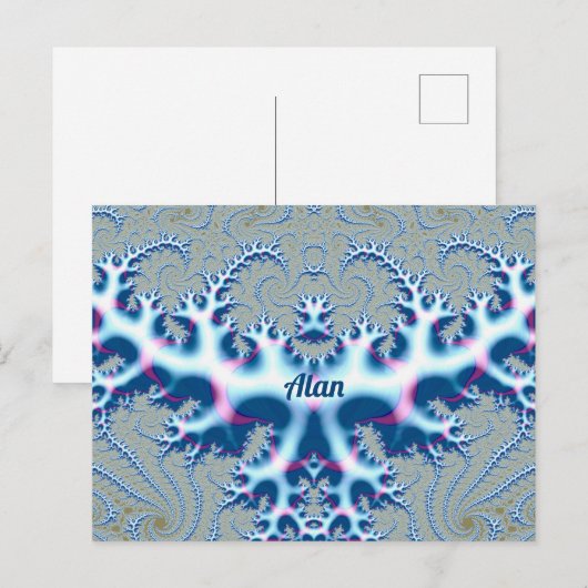 ALAN ~ Icy White en Blue 3D Fractal Design ~ Briefkaart (Voorkant / Achterkant)