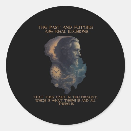 Alan Watts citeert Time Illusion Klok Kosmische Ge Ronde Sticker (Voorkant)