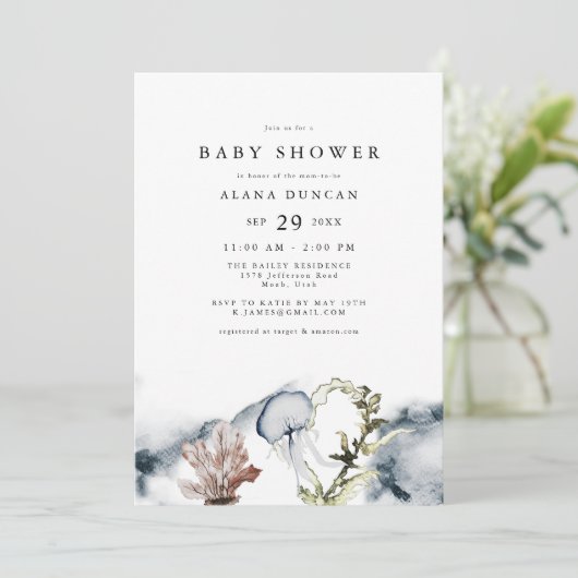 ALANA Tropical Ocean Coral Beach Baby shower Kaart (Staand voorkant)