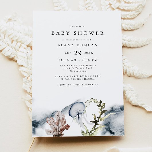 ALANA Tropical Ocean Coral Beach Baby shower Kaart