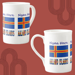 Åland-eilanden Ålander Vlag Blauw Personalisatie  Porselein Kop