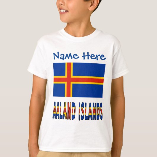 Åland Eilanden Ålander Vlag Blauw Personalisatie T-shirt (Voorkant)