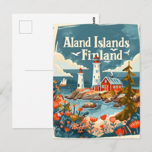 Åland Eilanden Finland handgetekende kunst Briefkaart (Voorkant / Achterkant)