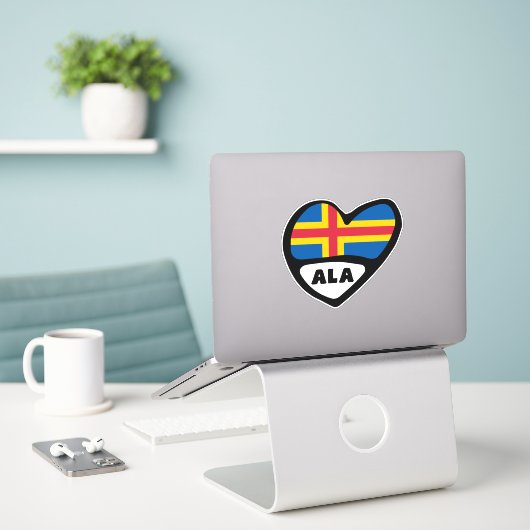 Åland Eilanden Landcode Vlag Hart, ALA Sticker (Laptop op bureau)