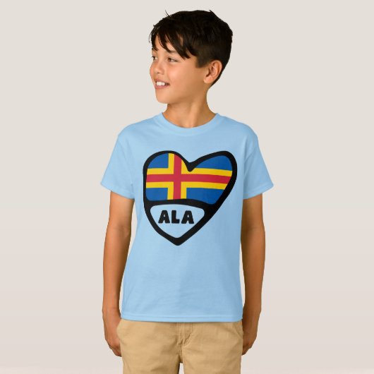 Åland Eilanden Landcode Vlag Hart T-shirt (Voorkant volledig)