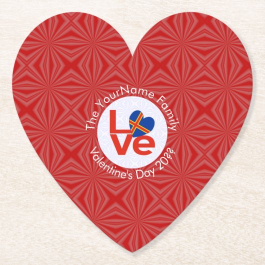 Åland Eilanden Rode letter LOVE Vlag Gepersonalise Kartonnen Onderzetters (Voorkant)
