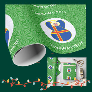 Åland-eilanden Vlag Kerst engel Gepersonaliseerd Cadeaupapier