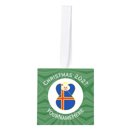 Åland eilanden vlag kerst engel gepersonaliseerd decoratie (Voorkant)