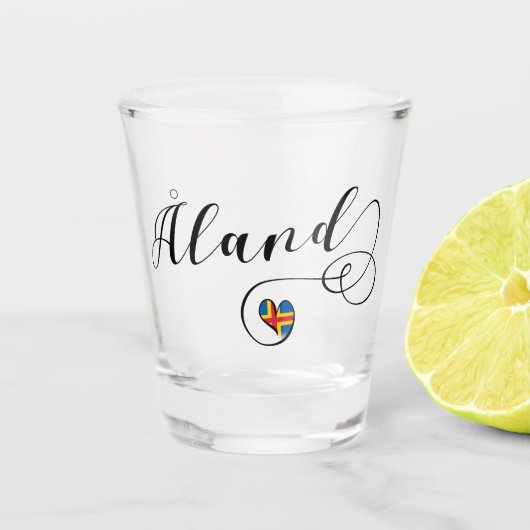 Åland Heart Flag, Aland Islands, Finland Shot Glas (Voorkant)