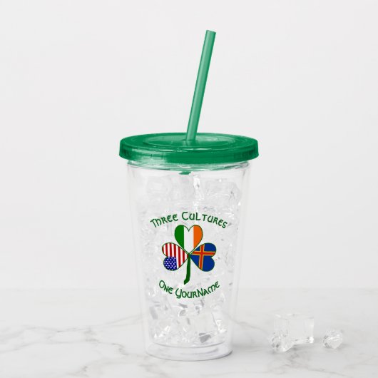 Ålander Ierse Amerikaanse Shamrock Vlag gepersonal Acryl Drinkbeker (Achterkant ijs)